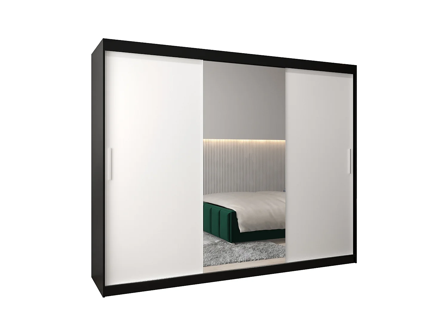 Armoire Tokyo 1 À Portes Coulissantes 200/250/62 3 Portes (Noir/Blanc)