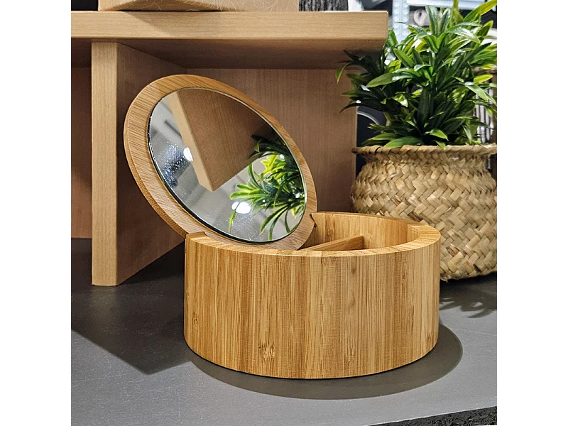 Boite ronde à bijoux en bois avec miroir - REGINA 3147
