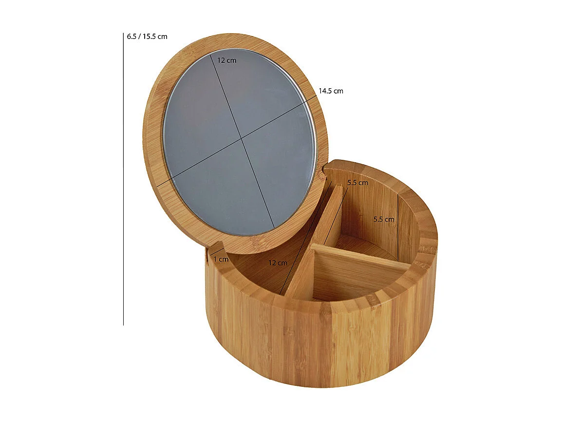 Boite ronde à bijoux en bois avec miroir - REGINA 3147