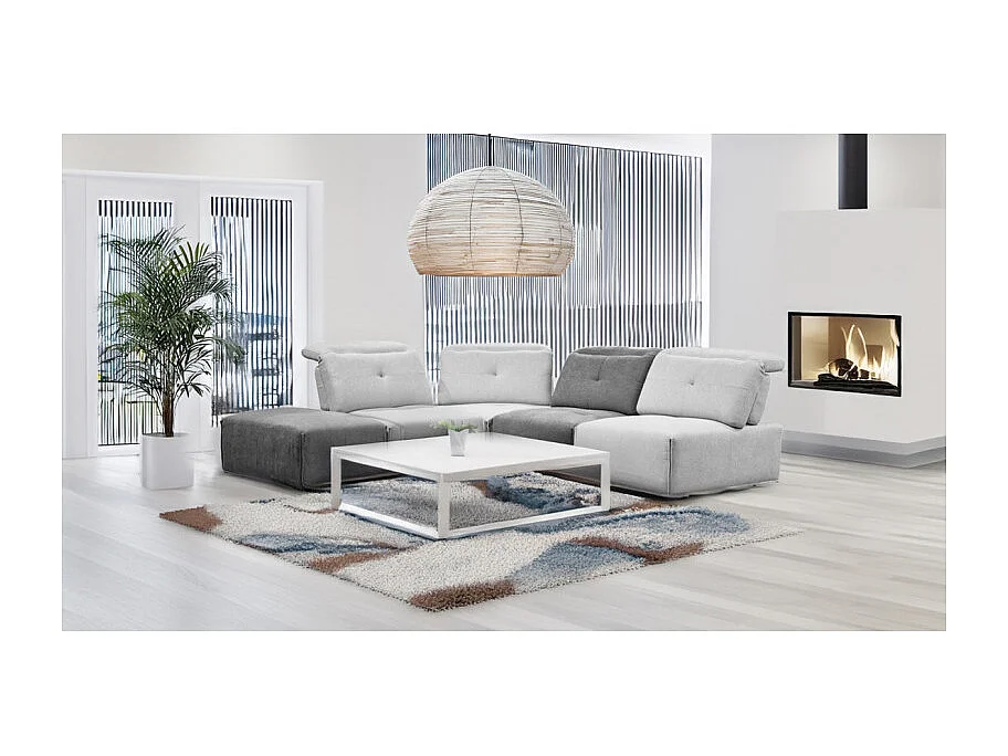 Méridienne tissu gris clair dossier et appui-tête réglables - LIVING