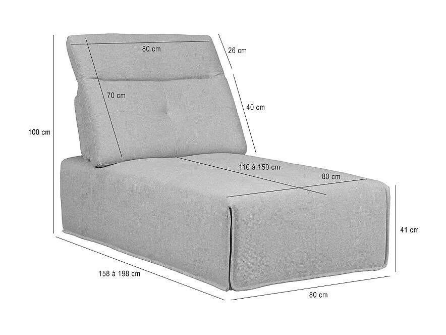 Méridienne tissu gris clair dossier et appui-tête réglables - LIVING