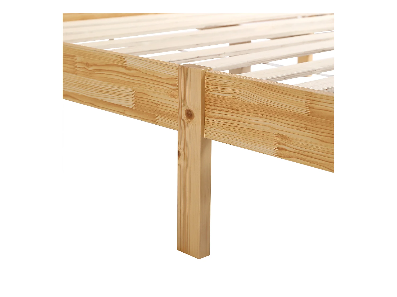 Lit double 160x200cm, lit adulte en designe rotin, avec sommier à lattes et tête de lit, pin + rotin PE, Naturel