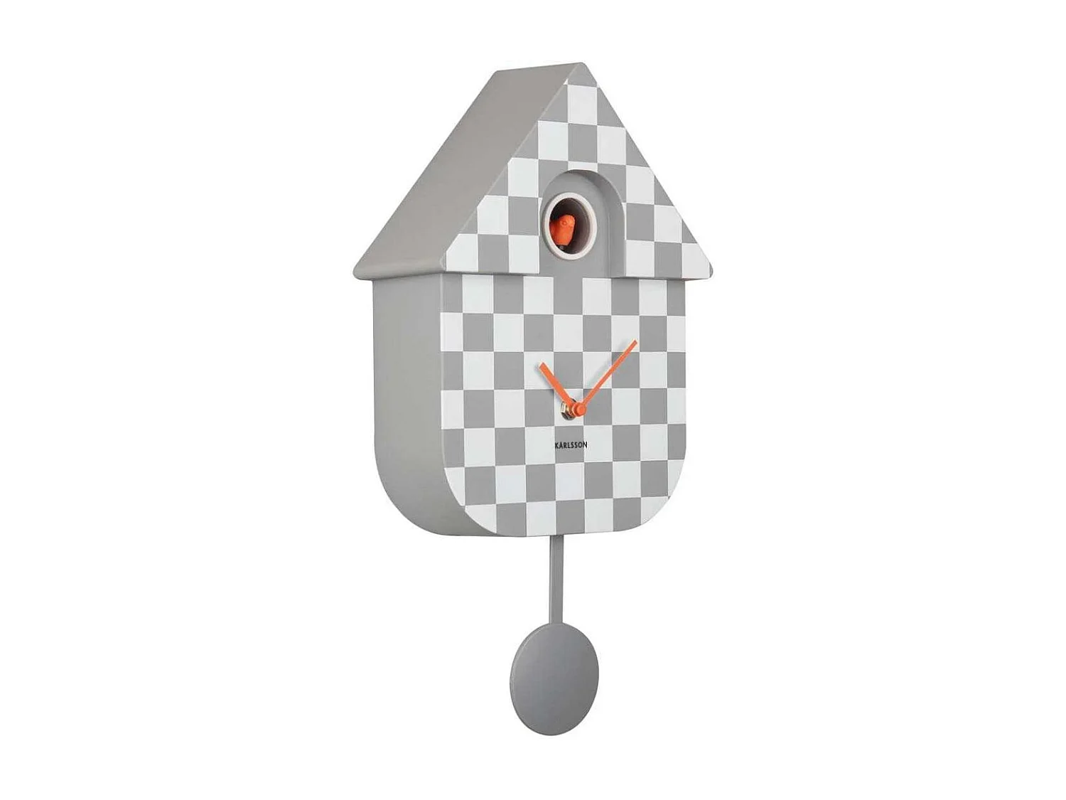 Horloge murale moderne Cuckoo Checker Gris et blanc