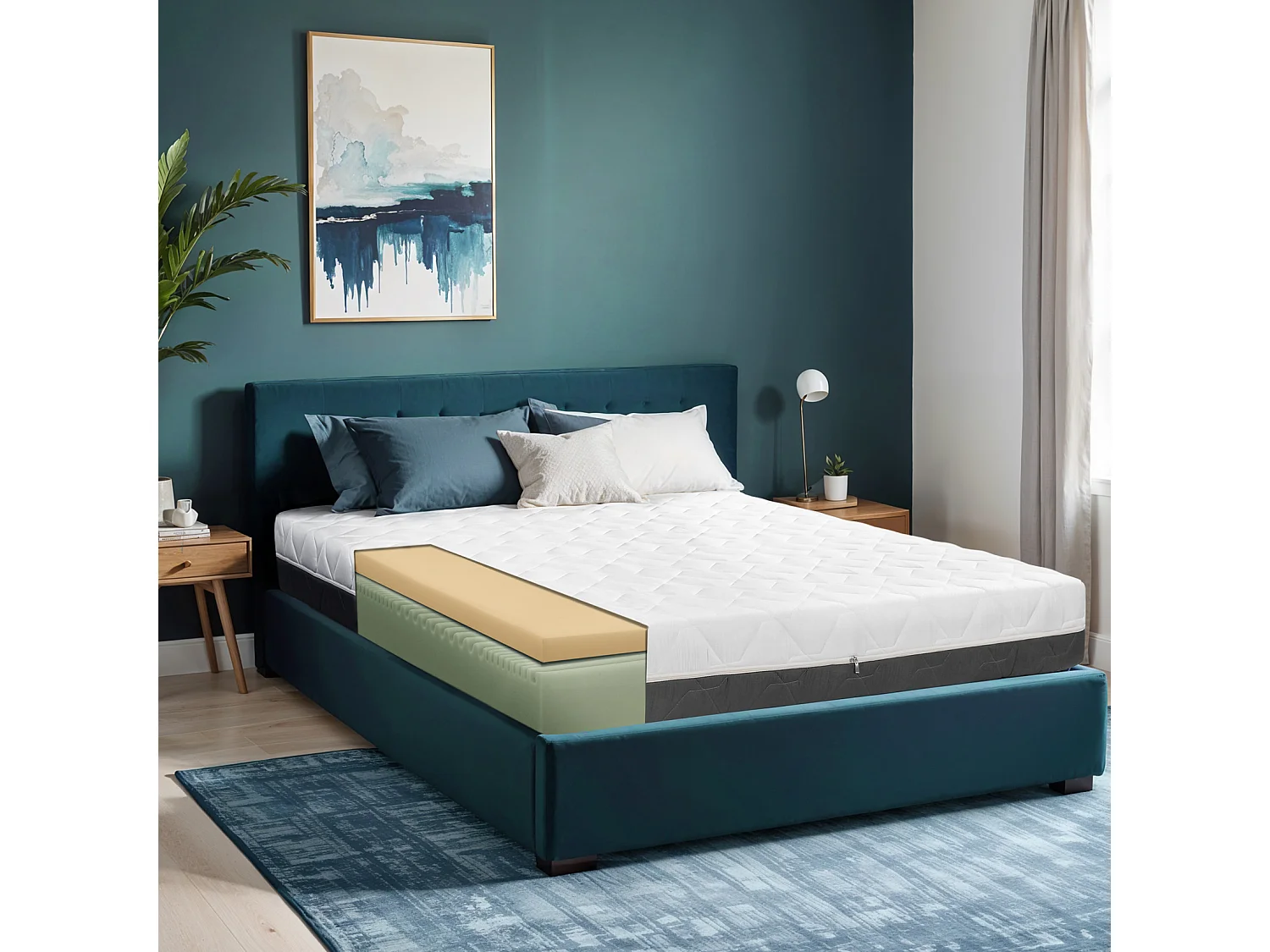 TANHK Matelas double couche à mémoire de forme 160x190, 20cm, Moelleux, Hypoallergénique, Housse amovible, Fabriquée en Italie