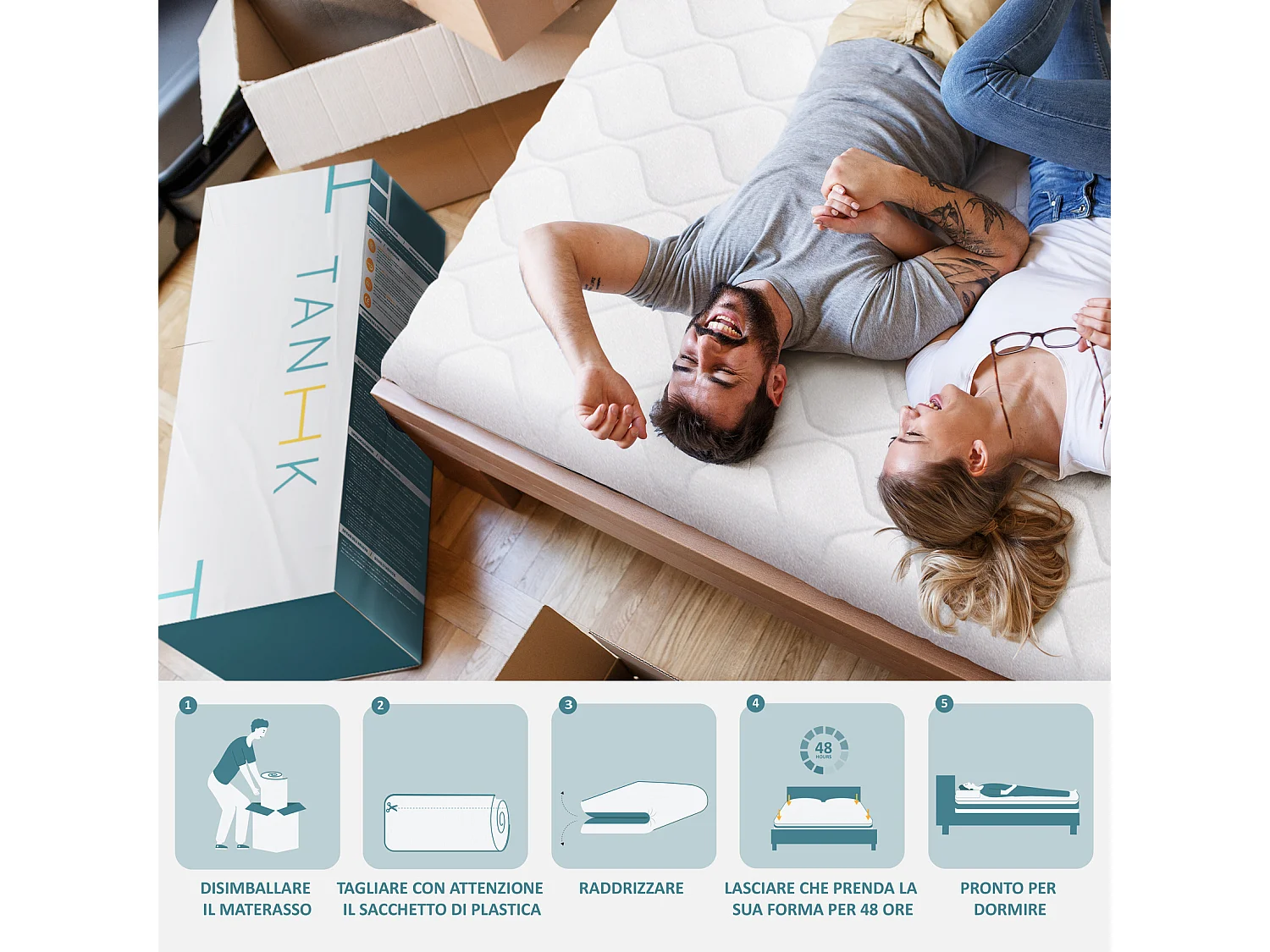 TANHK Matelas double couche à mémoire de forme 160x190, 20cm, Moelleux, Hypoallergénique, Housse amovible, Fabriquée en Italie