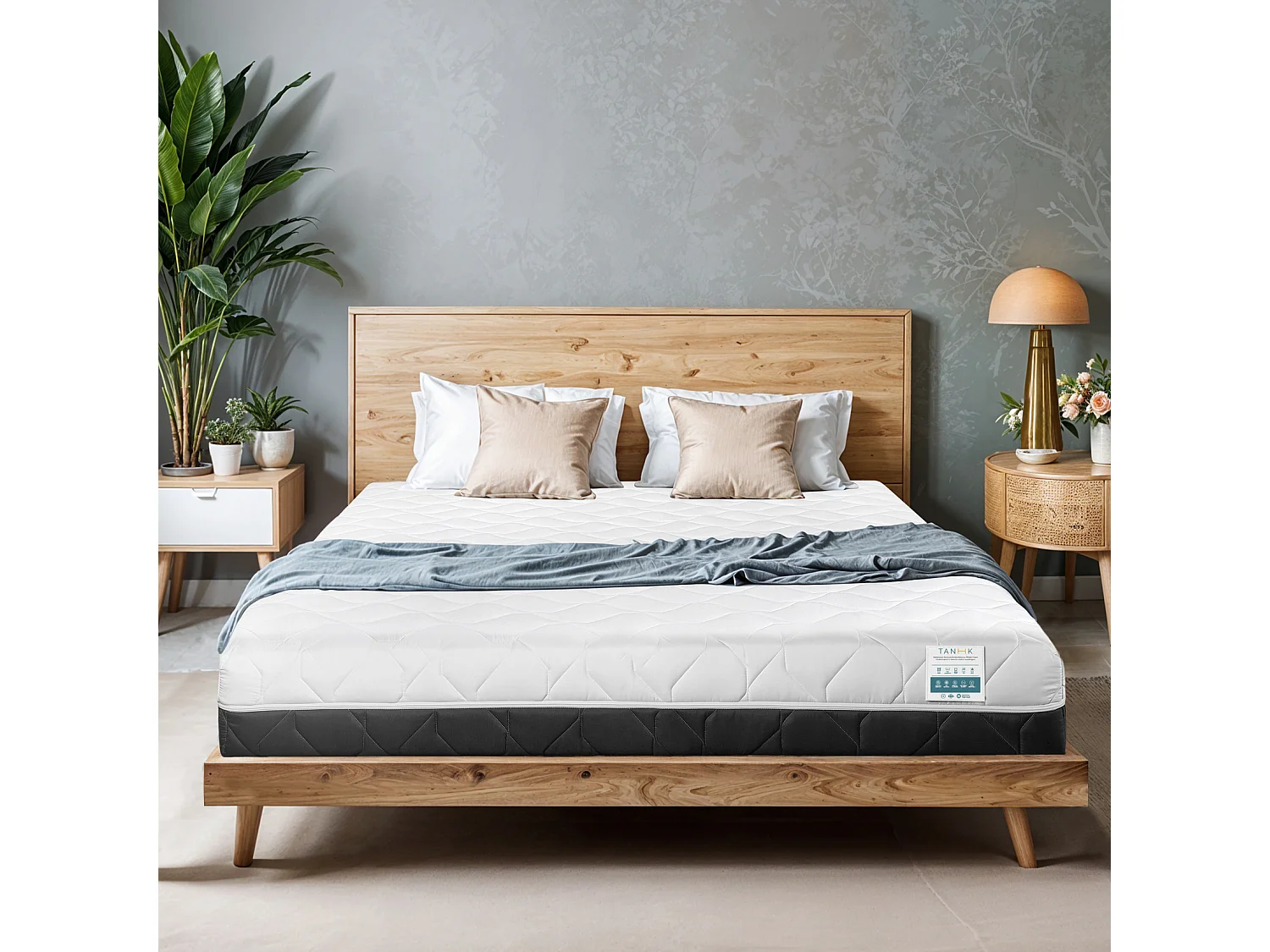 TANHK Matelas de circulation d'air frais 90x190, 20cm,  Souple à mi-ferme, Hypoallergénique, Housse amovible, Fabriquée en Italie