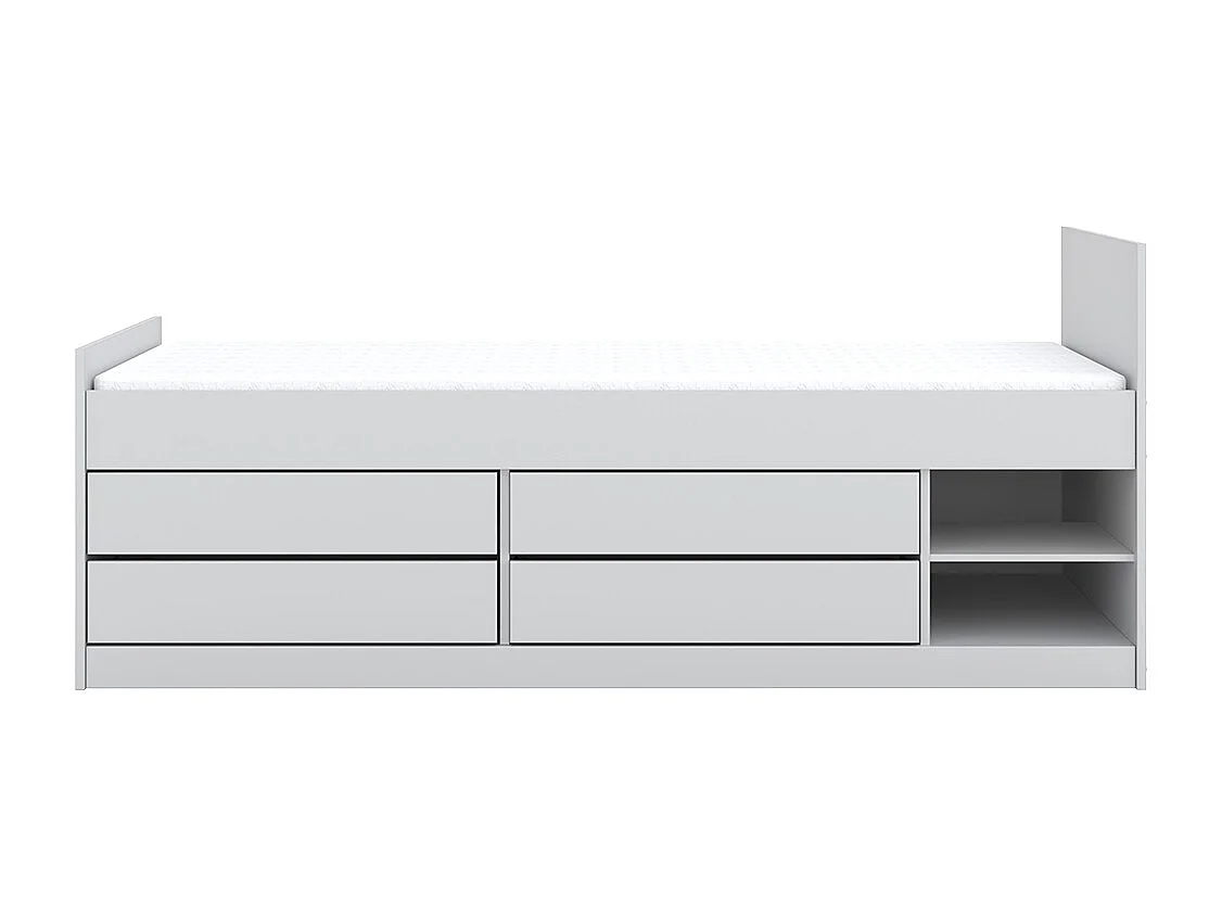 Lit 90x200 sommier matelas et tiroirs inclus Léon Blanc