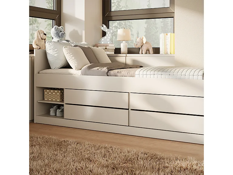 Cama 90x200 con somier y cajones Kocot Kids Léon Blanco