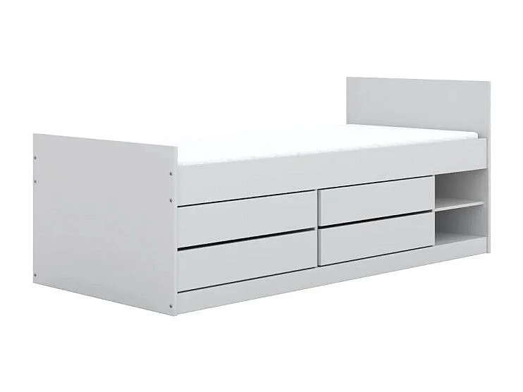 Lit 90x200 sommier et tiroirs inclus Léon Blanc