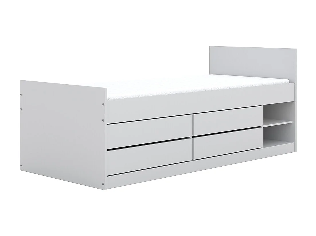Lit 90x200 sommier et tiroirs inclus Léon Blanc
