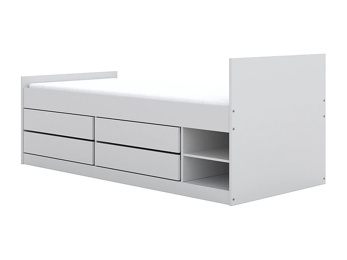 Lit 90x200 sommier et tiroirs inclus Léon Blanc