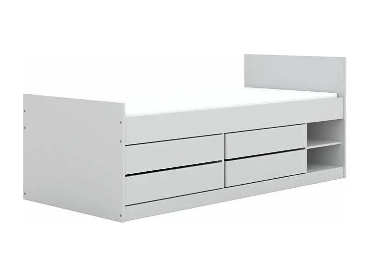 Lit 90x200 sommier et tiroirs inclus Léon Blanc