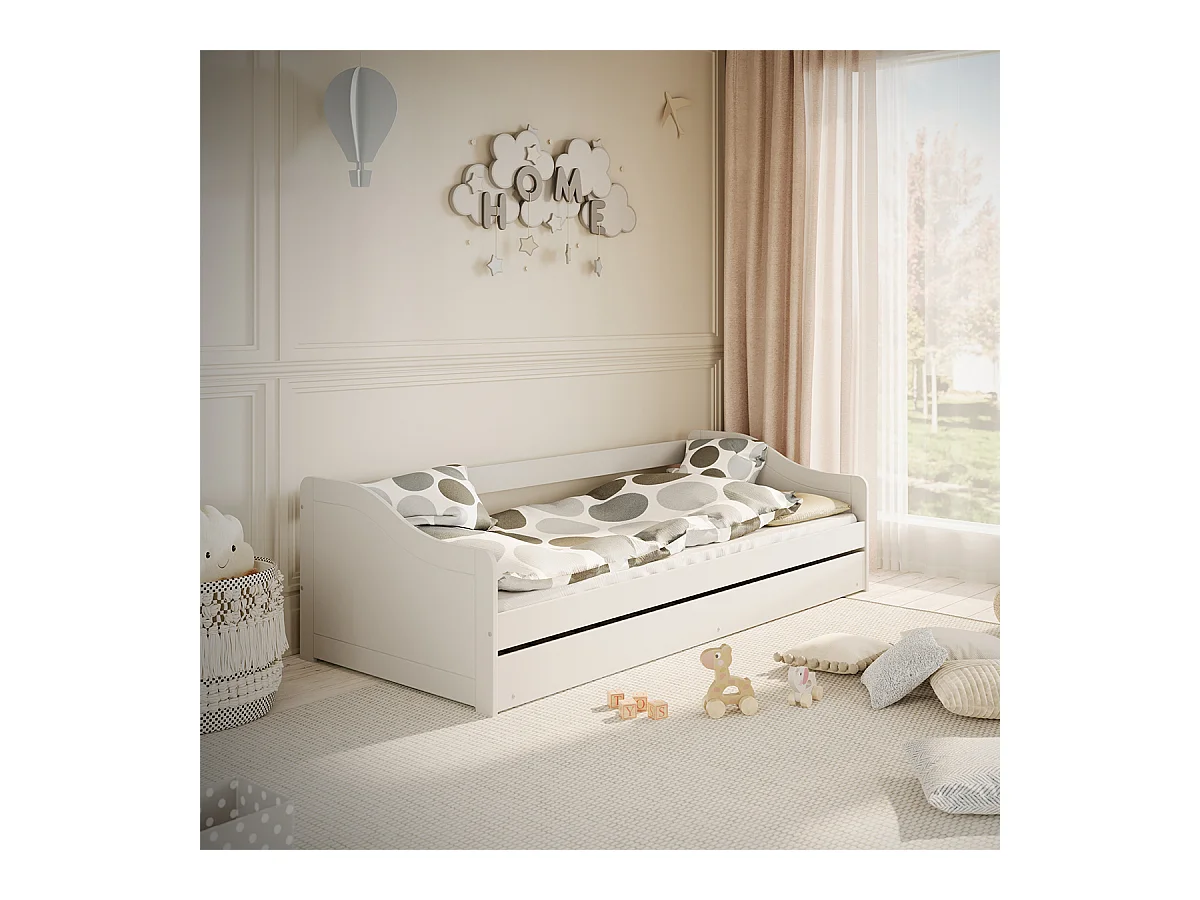 Lit 90x200 sommier matelas et tiroir inclus Allison Blanc