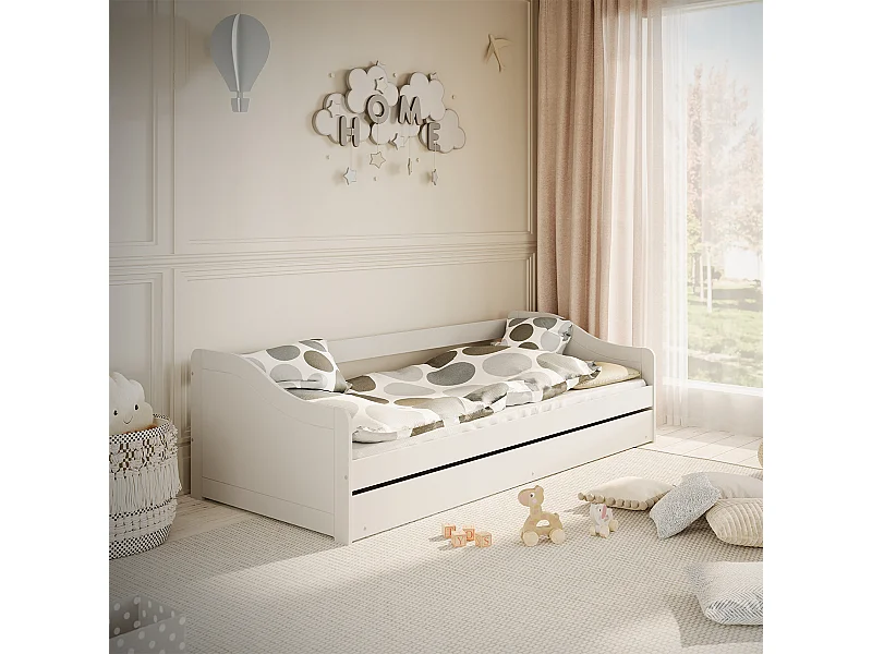 90x200 bed inclusief matrasbodem en lade Kocot Kids Allison Wit