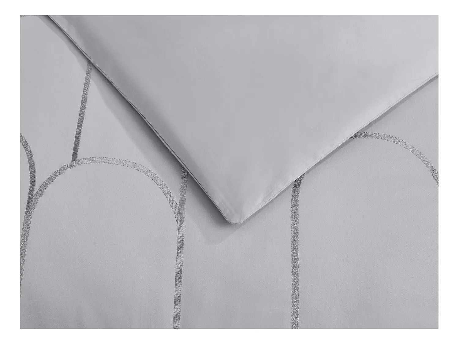 Satinbettwäsche bestickt - 100 % Baumwolle - 120 Fäden/cm² - Bettdeckenbezug 240 x 260 cm + 2 Kissenbezüge 65 x 65 cm - Grau - RIVANA von PALACIO