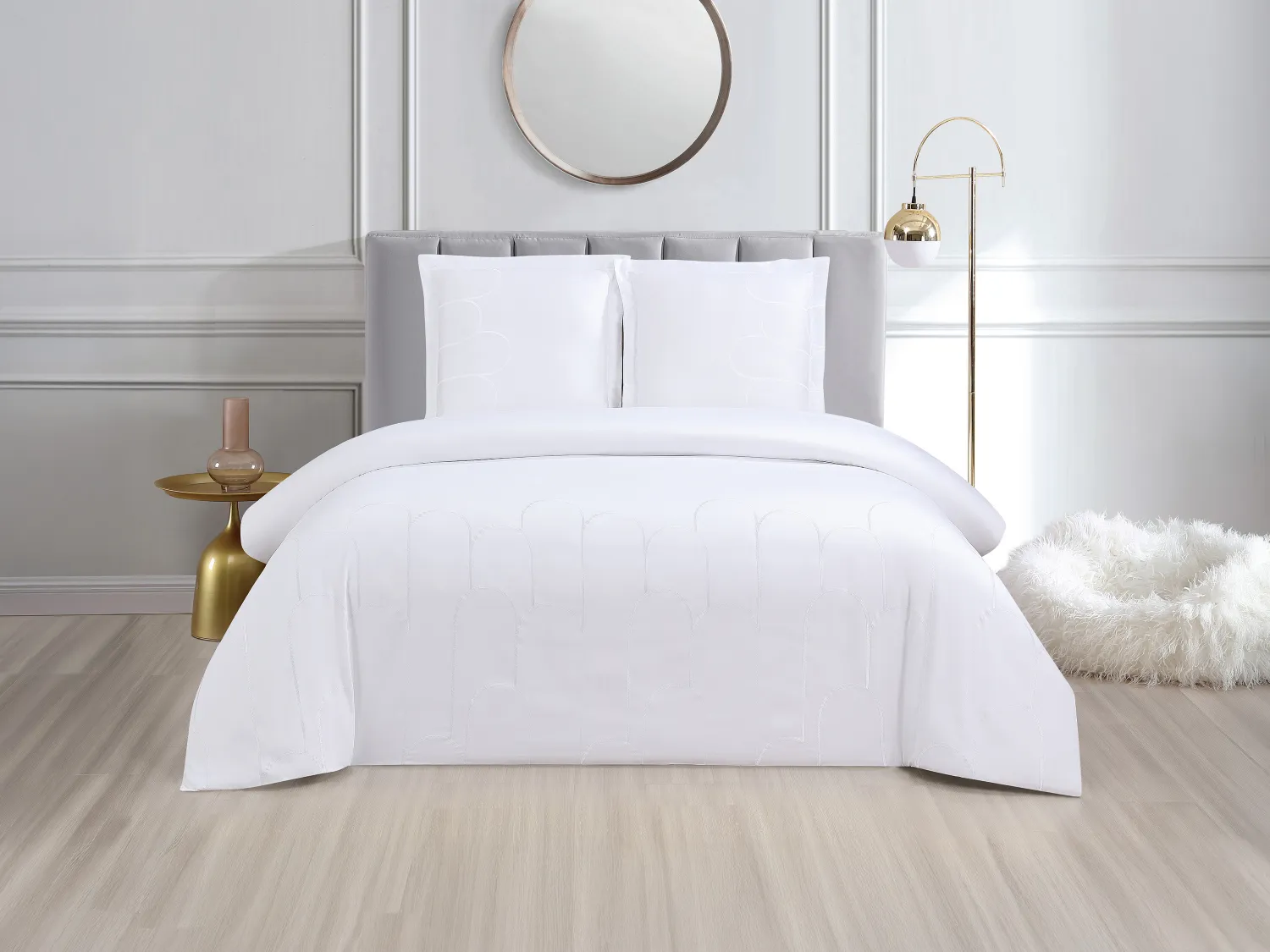 Satinbettwäsche bestickt - 100 % Baumwolle - 120 Fäden/cm² - Bettdeckenbezug 240 x 260 cm + 2 Kissenbezüge 65 x 65 cm - Weiß - RIVANA von PALACIO