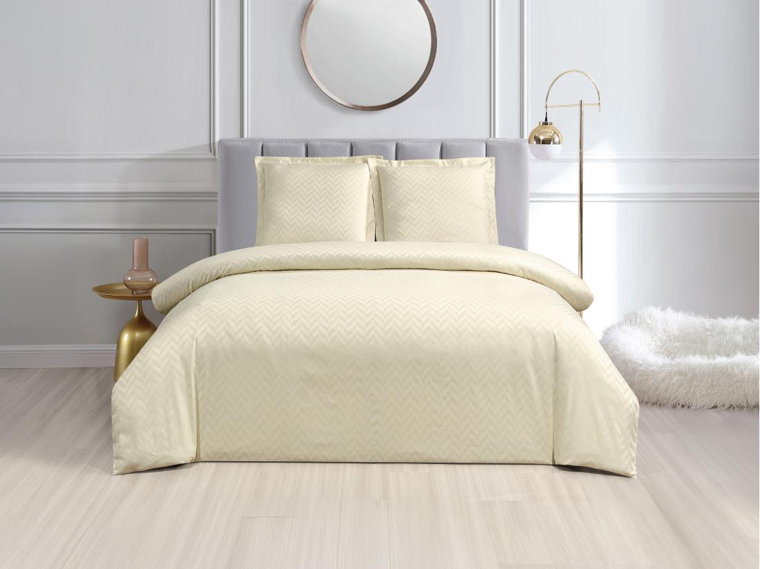 vente unique Parure de lit tissage jacquard en satin 100% coton 120 fils/cm²- Housse de couette 220 x 240 cm + 2 taies d'oreiller 65 x 65 cm - Ivoire - VENALY de PALACIO
