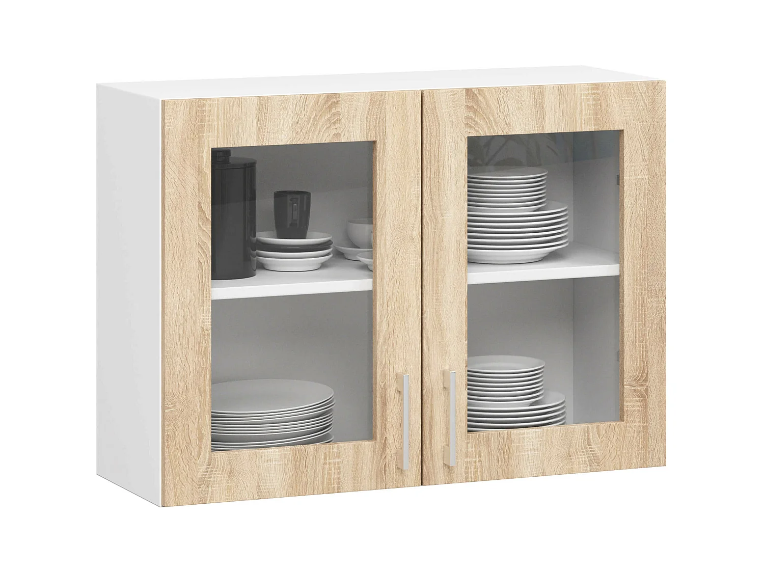 Vetrina da cucina sospesa AKORD LIMA Bianca 80 cm 2 porte inserto frontale Quercia Sonoma 80x30,5x58 cm