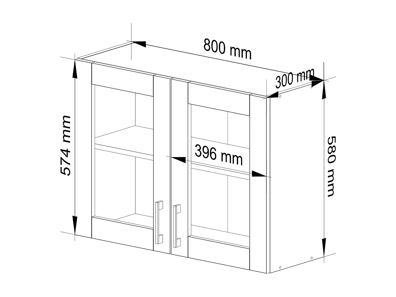 Vitrine de cuisine AKORD LIMA W80 D2 Blanche 80 cm 2 portes façade Chêne Sonoma 2 étagères 80x30,5x58 cm