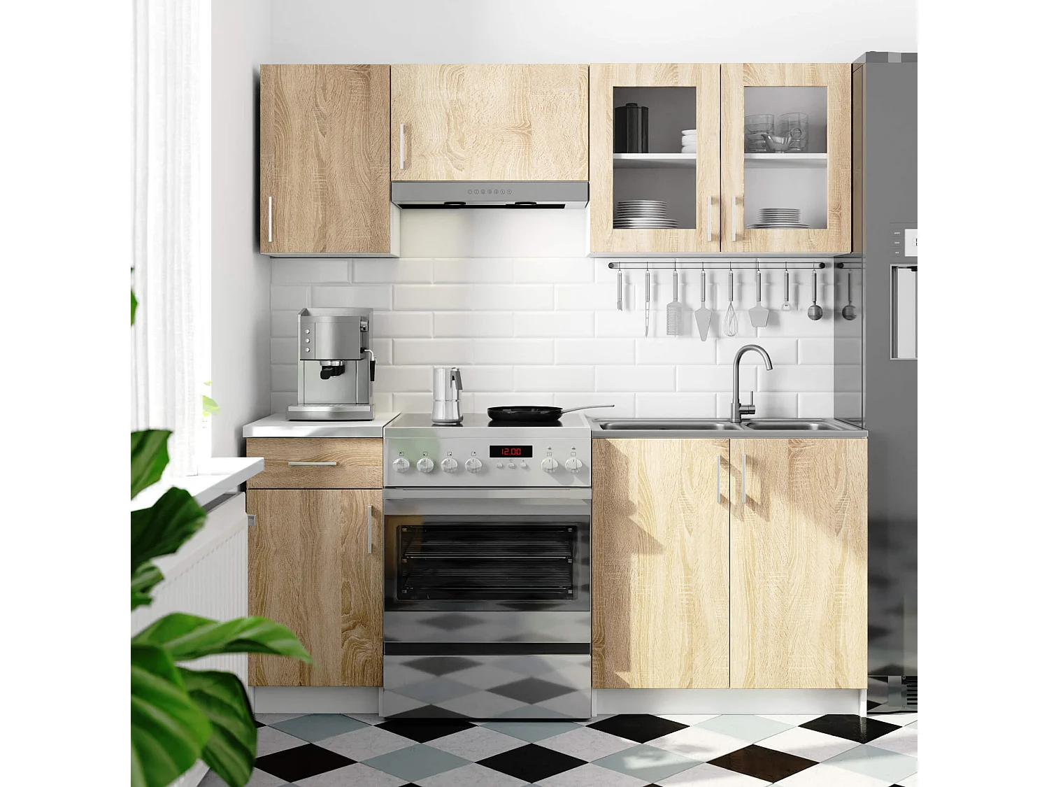 Vitrine de cuisine AKORD LIMA W80 D2 Blanche 80 cm 2 portes façade Chêne Sonoma 2 étagères 80x30,5x58 cm