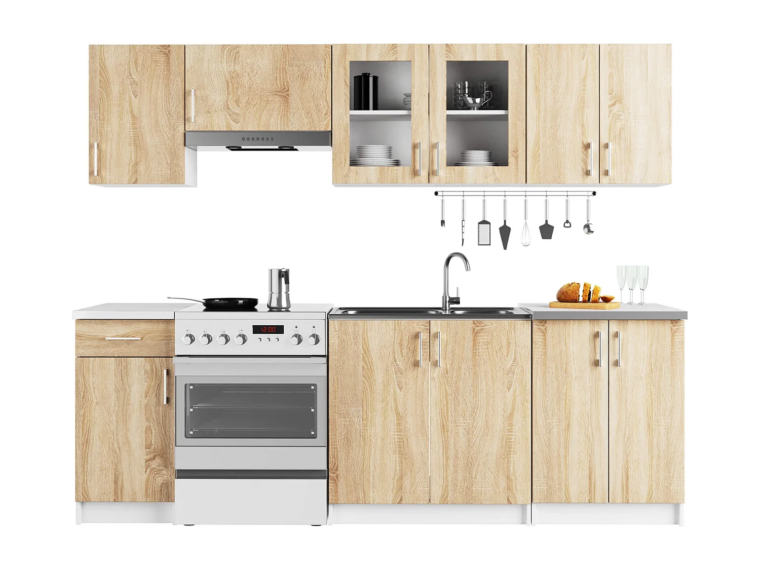 Vitrine de cuisine AKORD LIMA W80 D2 Blanche 80 cm 2 portes façade Chêne Sonoma 2 étagères 80x30,5x58 cm