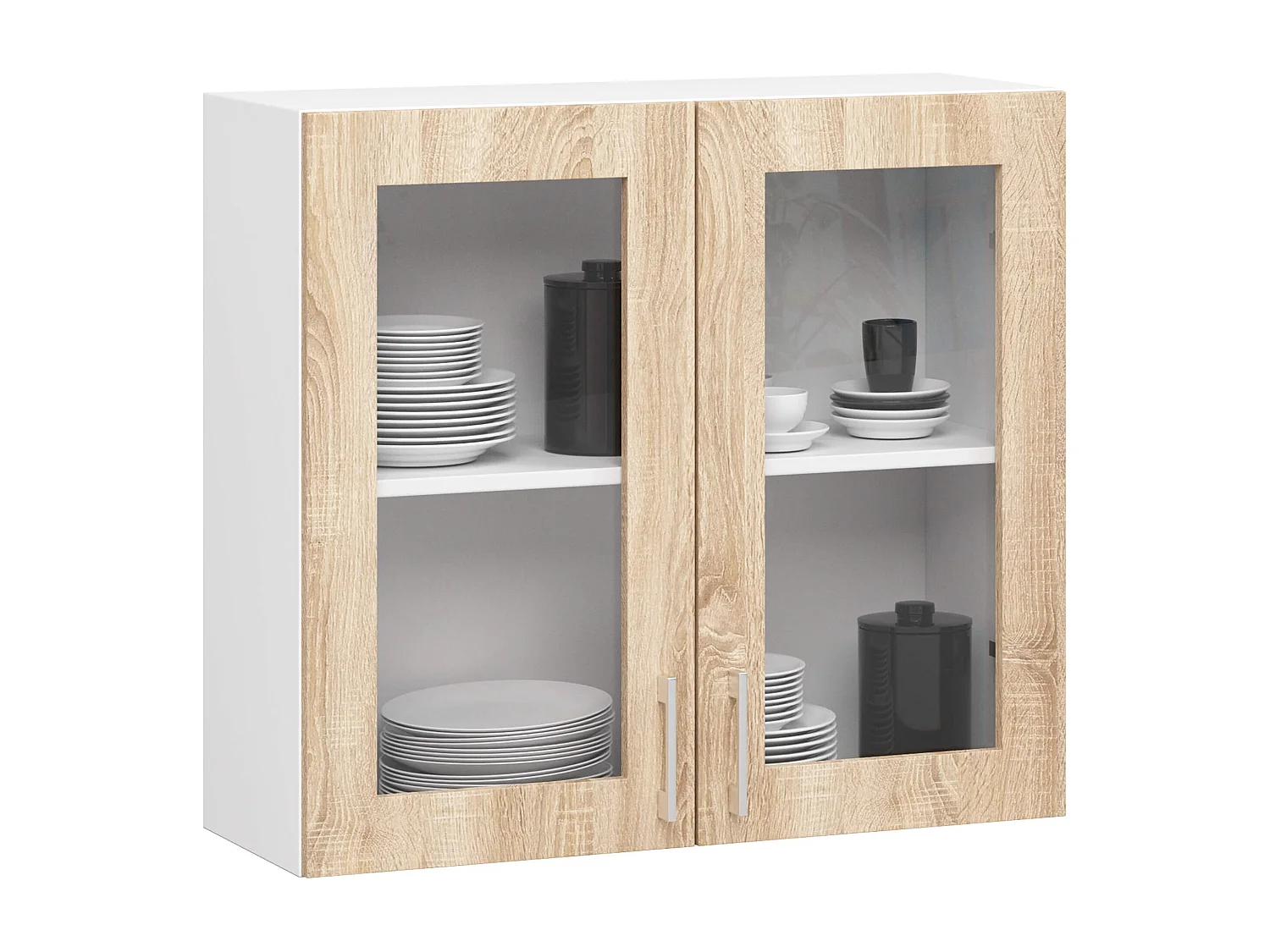 Szafka kuchenna wisząca witryna AKORD LIMA W80 D2 H720 Biała 80 cm 2 drzwi kolor Dąb Sonoma mat 2 półki 80x30,5x72 cm