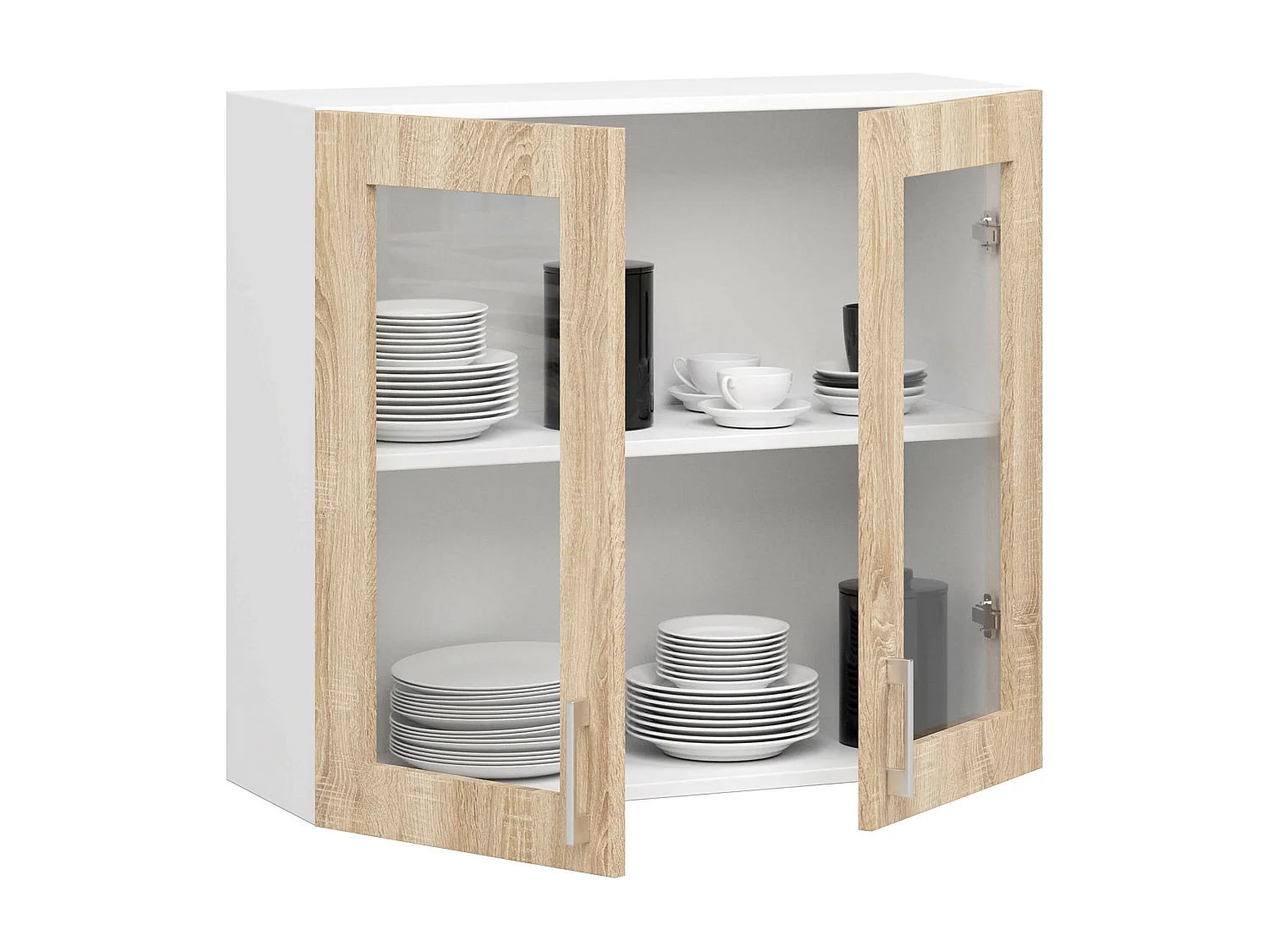 Szafka kuchenna wisząca witryna AKORD LIMA W80 D2 H720 Biała 80 cm 2 drzwi kolor Dąb Sonoma mat 2 półki 80x30,5x72 cm