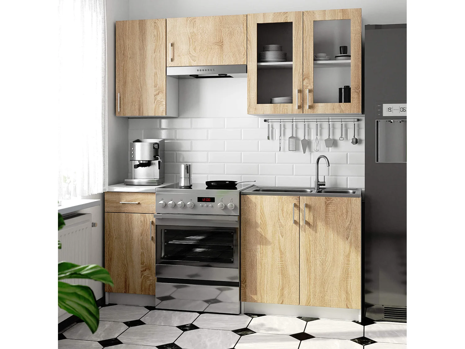 Szafka kuchenna wisząca witryna AKORD LIMA W80 D2 H720 Biała 80 cm 2 drzwi kolor Dąb Sonoma mat 2 półki 80x30,5x72 cm