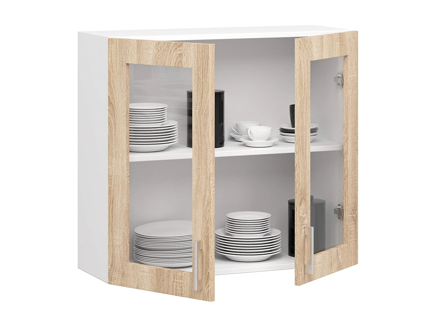 Szafka kuchenna wisząca witryna AKORD LIMA W80 D2 H720 Biała 80 cm 2 drzwi kolor Dąb Sonoma mat 2 półki 80x30,5x72 cm