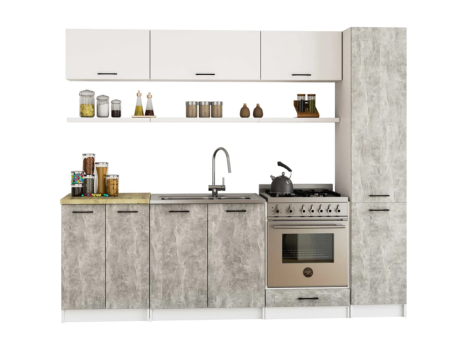 Słupek kuchenny AKORD OLIWIA Biały 40 cm 2 drzwi fronty kolor Beton mat 6 półek 40x57x205 cm