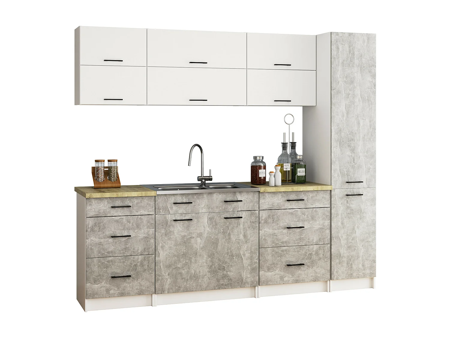 Słupek kuchenny AKORD OLIWIA Biały 40 cm 2 drzwi fronty kolor Beton mat 6 półek 40x57x205 cm