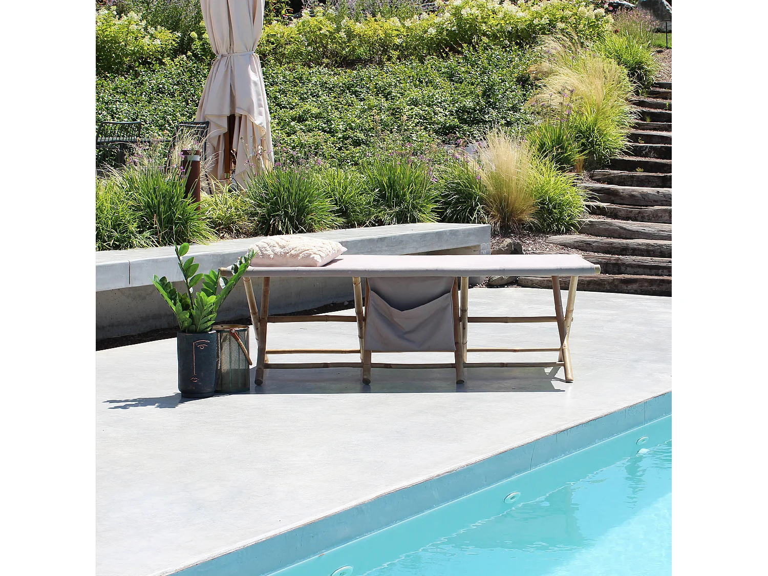 MilaniHome.it - lettino da giardino in bamboo di design per esterno giardino cm 76 l x 180 p x 48 hdi coloreBeige