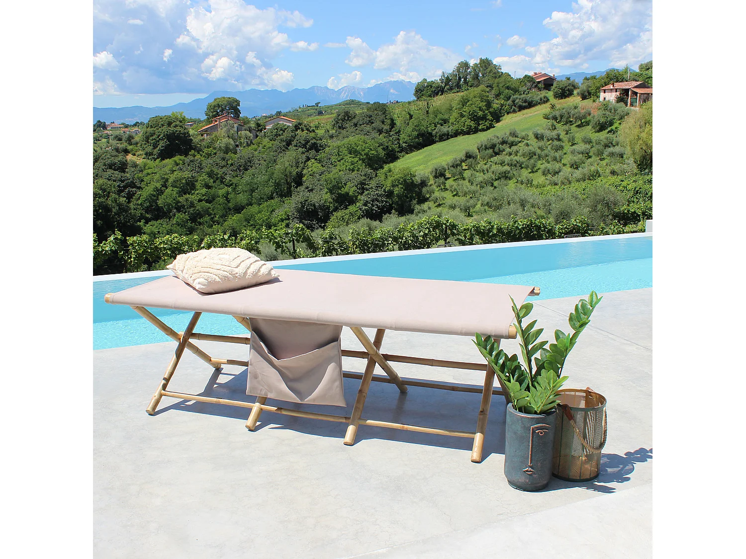 MilaniHome.it - lettino da giardino in bamboo di design per esterno giardino cm 76 l x 180 p x 48 hdi coloreBeige