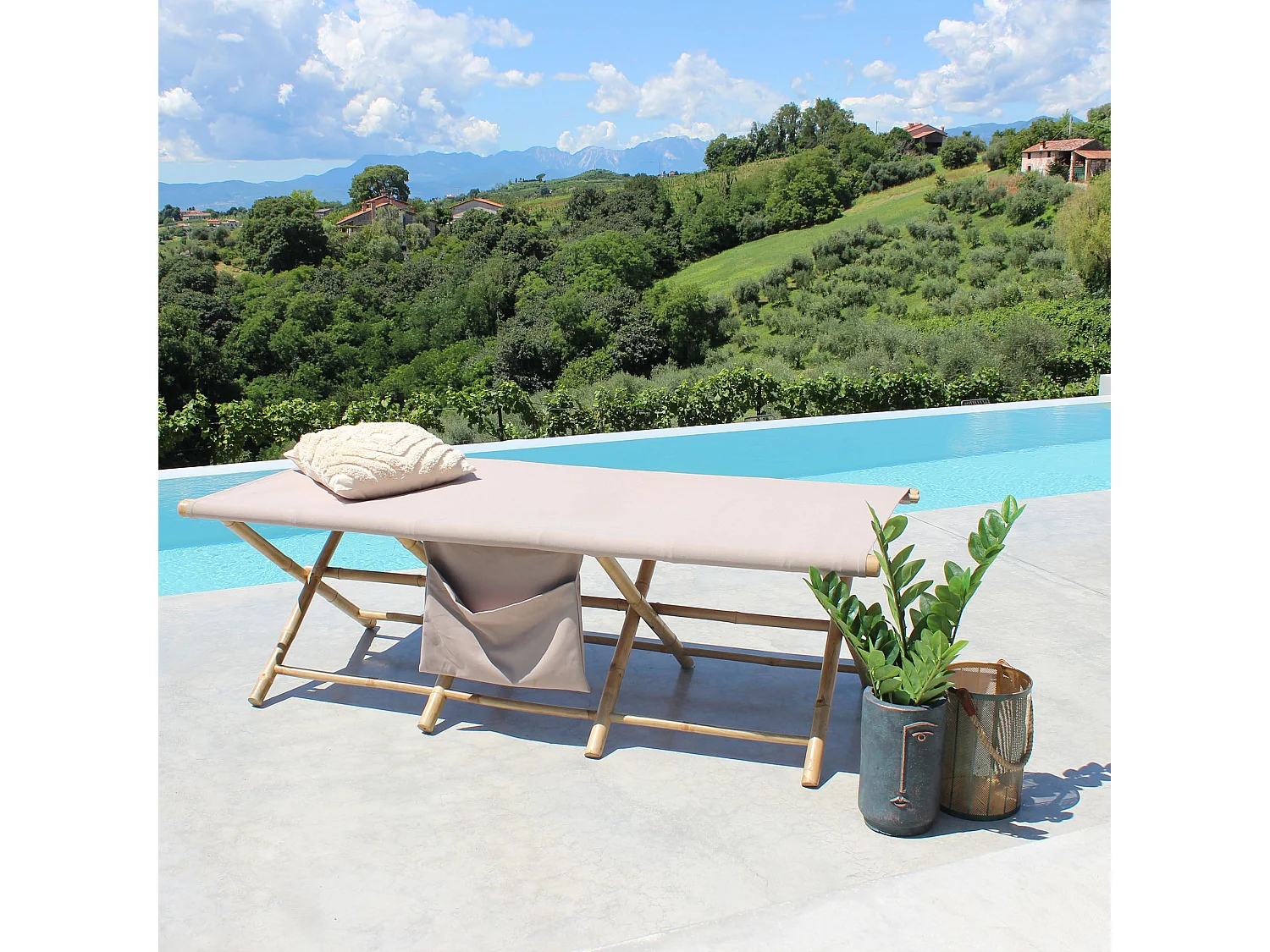 MilaniHome.it - lettino da giardino in bamboo di design per esterno giardino cm 76 l x 180 p x 48 hdi coloreBeige
