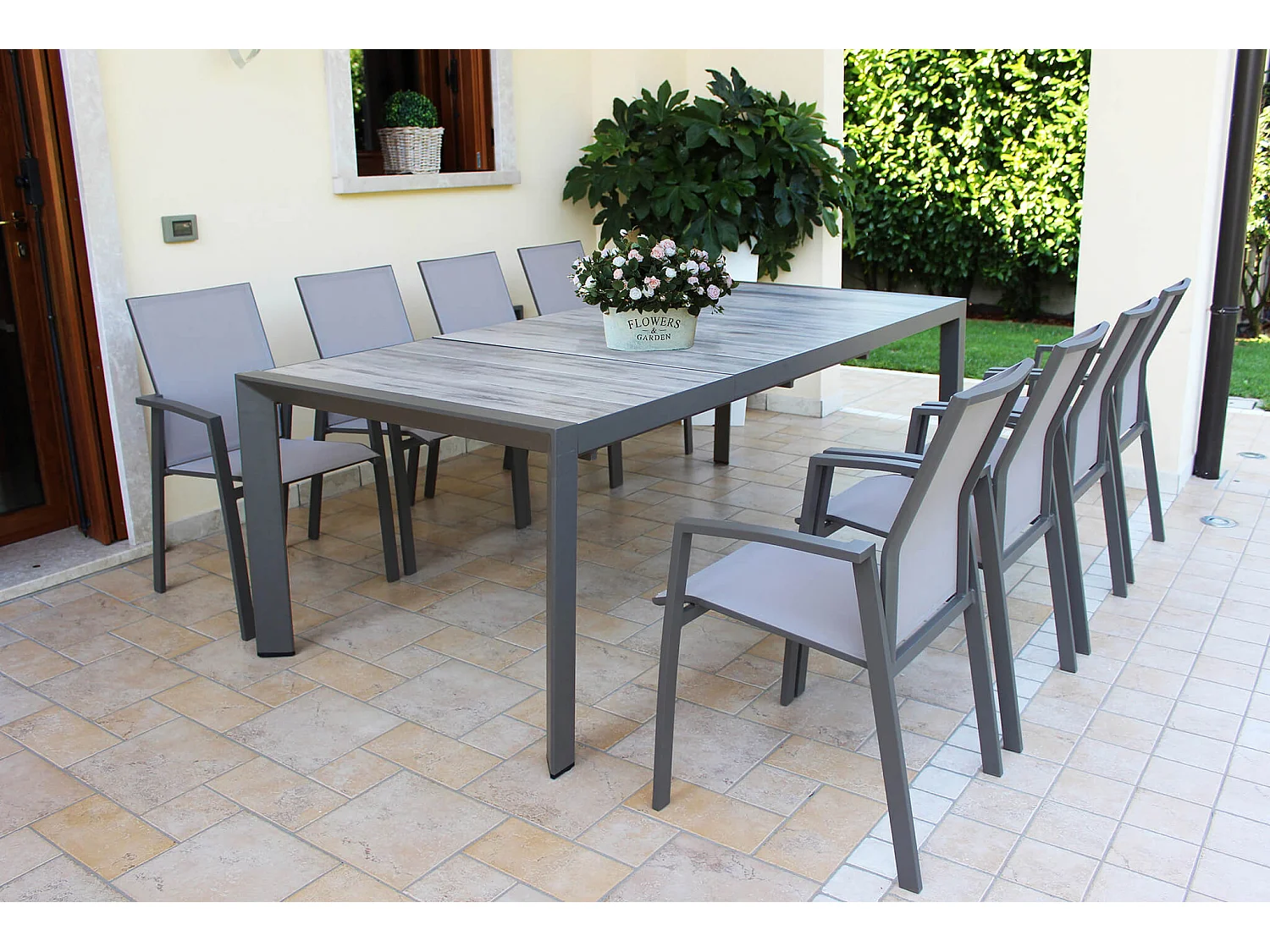 MilaniHome.it - tavolo da giardino in alluminio e ceramica effetto legno di design moderno per esternocm 175/235 x 100 x 75 hdi coloreAntracite