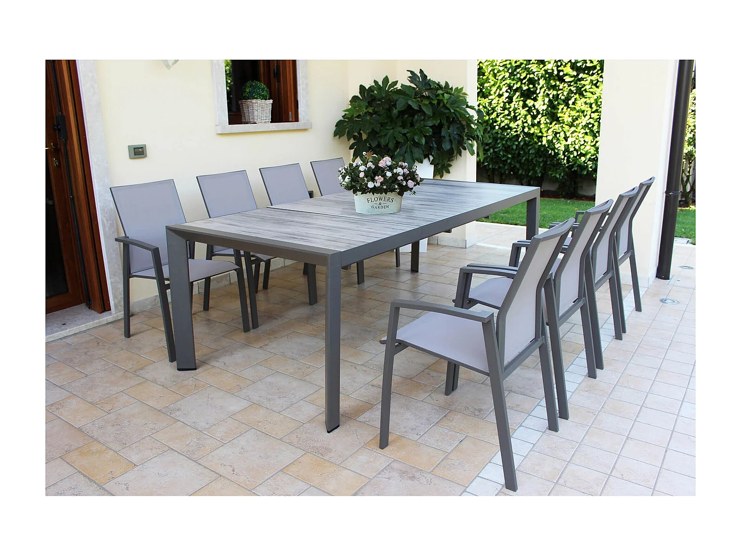 MilaniHome.it - tavolo da giardino in alluminio e ceramica effetto legno di design moderno per esternocm 175/235 x 100 x 75 hdi coloreAntracite