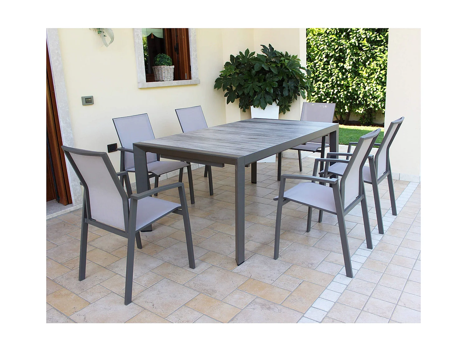 MilaniHome.it - tavolo da giardino in alluminio e ceramica effetto legno di design moderno per esternocm 175/235 x 100 x 75 hdi coloreAntracite