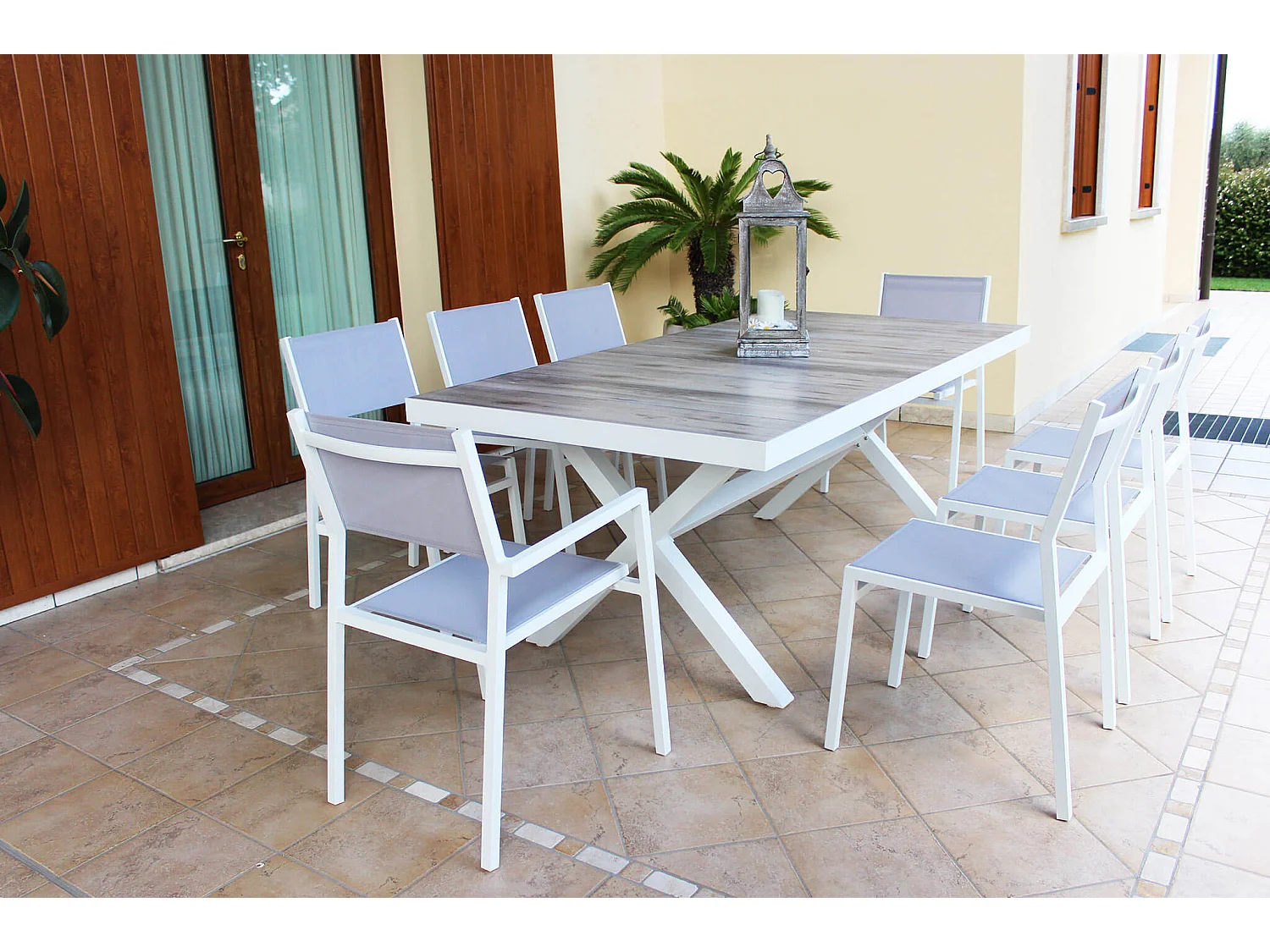 MilaniHome.it - tavolo da giardino in alluminio e ceramica effetto legno di design moderno per esternocm 200 x 100 x 75 hdi coloreBianco