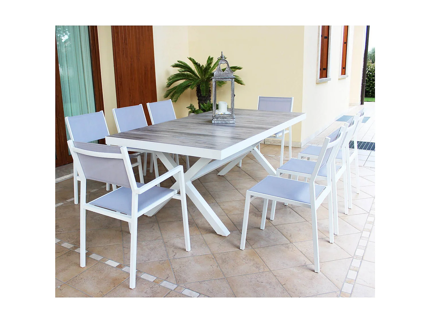 MilaniHome.it - tavolo da giardino in alluminio e ceramica effetto legno di design moderno per esternocm 200 x 100 x 75 hdi coloreBianco