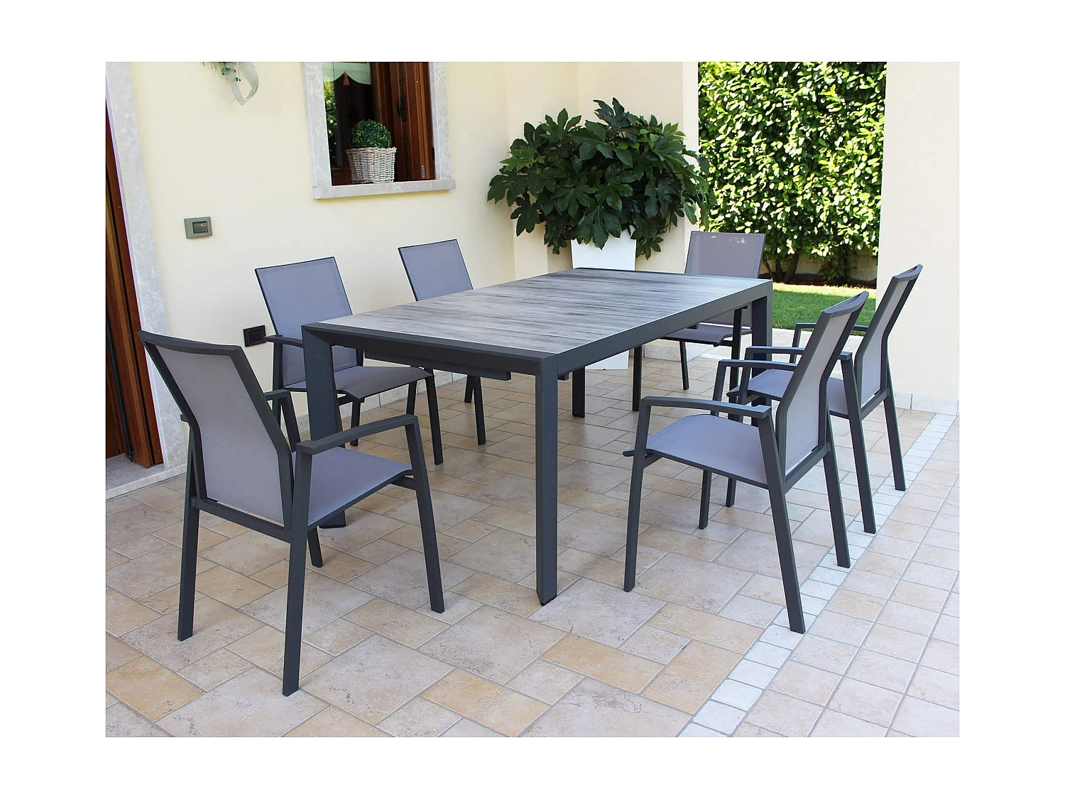 MilaniHome.it - tavolo da giardino allungabile in gres 205/265x105 di design moderno vintage cm 175/235 x 100 x 75 hdi coloreAntracite