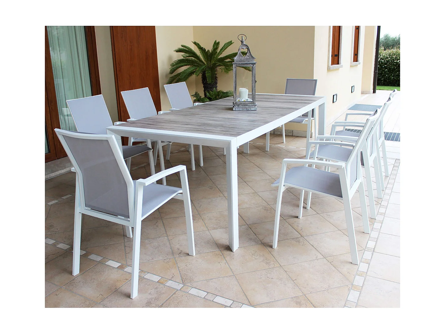 MilaniHome.it - tavolo da giardino allungabile in gres 205/265x105 di design moderno vintage cm 175/235 x 100 x 75 hdi coloreBianco