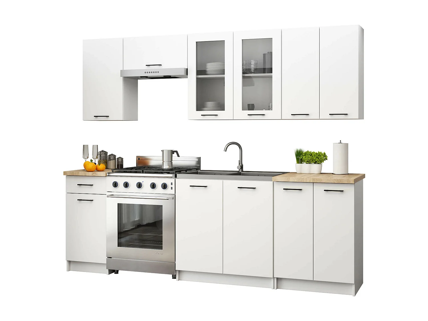 Vitrine de cuisine AKORD OLIWIA W80 H720 Blanche 80 cm 2 portes façade Blanche 2 étagères 80x30,5x72 cm