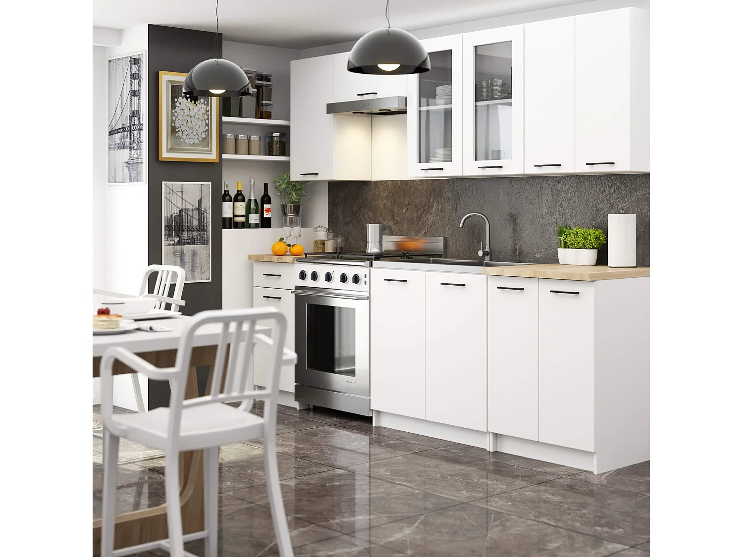 Vitrine de cuisine AKORD OLIWIA W80 H720 Blanche 80 cm 2 portes façade Blanche 2 étagères 80x30,5x72 cm