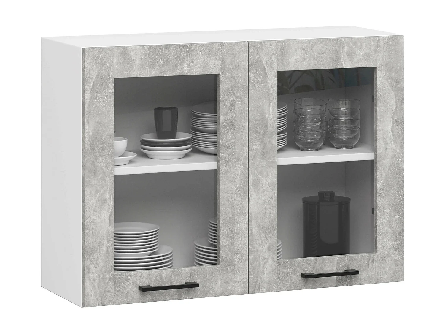 Szafka kuchenna wisząca witryna AKORD OLIWIA W80 Biała 80 cm 2 drzwi kolor Beton mat 2 półki 80x30,5x58 cm