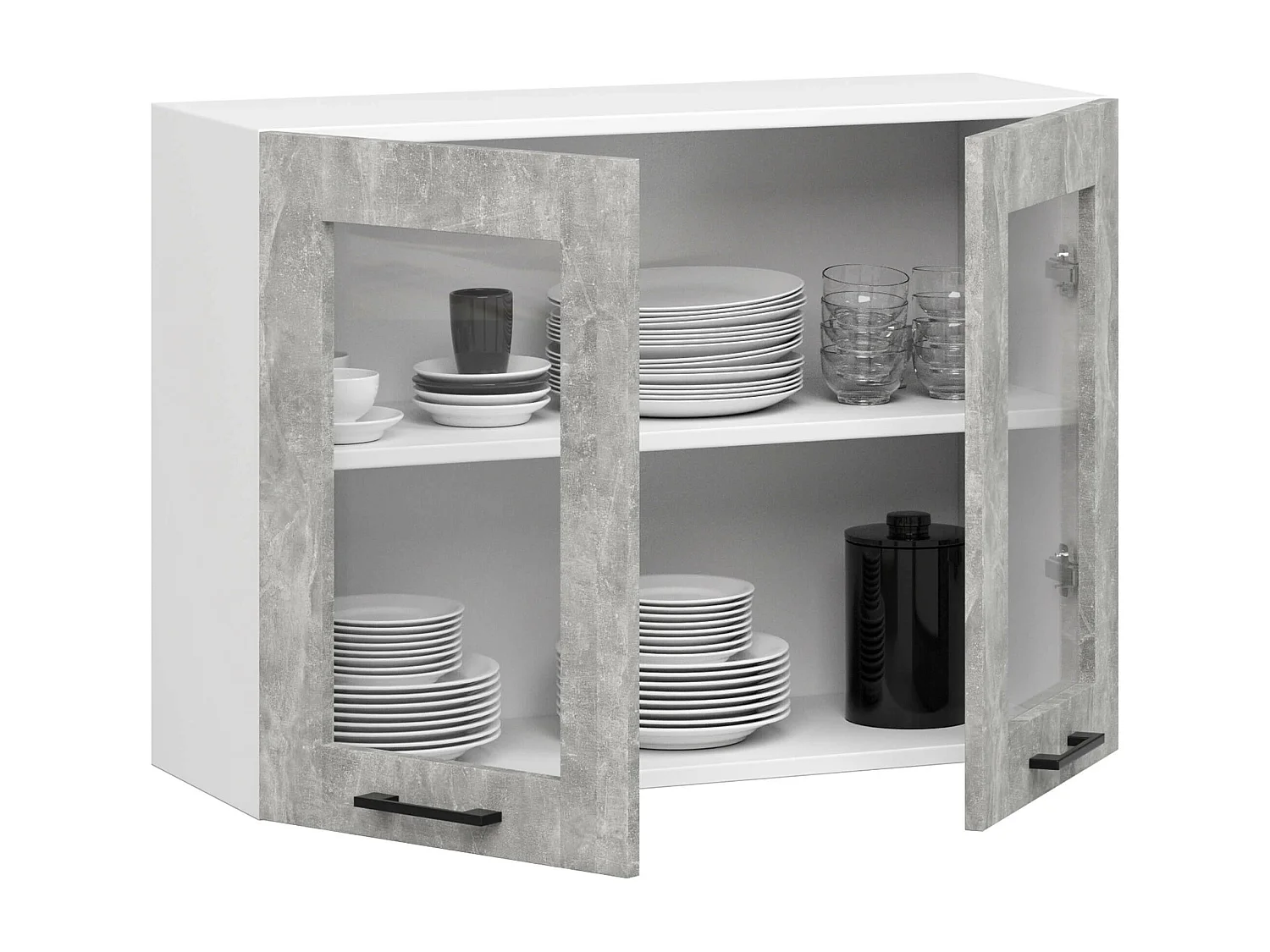 Szafka kuchenna wisząca witryna AKORD OLIWIA W80 Biała 80 cm 2 drzwi kolor Beton mat 2 półki 80x30,5x58 cm