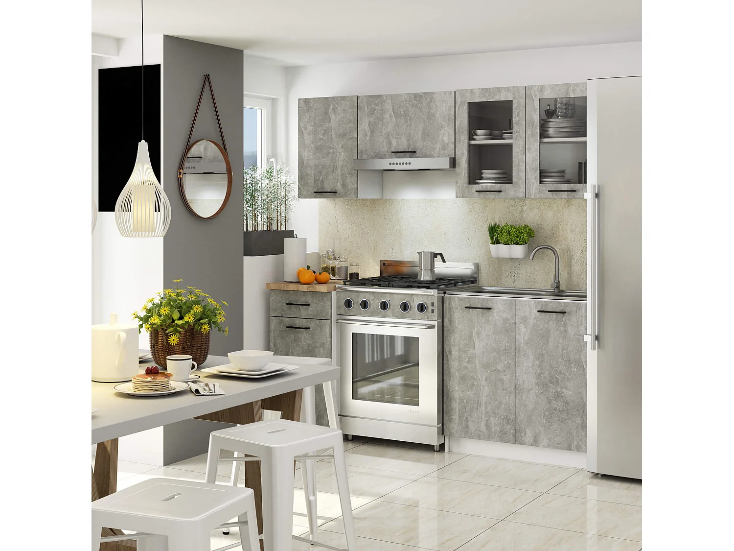 Szafka kuchenna wisząca witryna AKORD OLIWIA W80 Biała 80 cm 2 drzwi kolor Beton mat 2 półki 80x30,5x58 cm