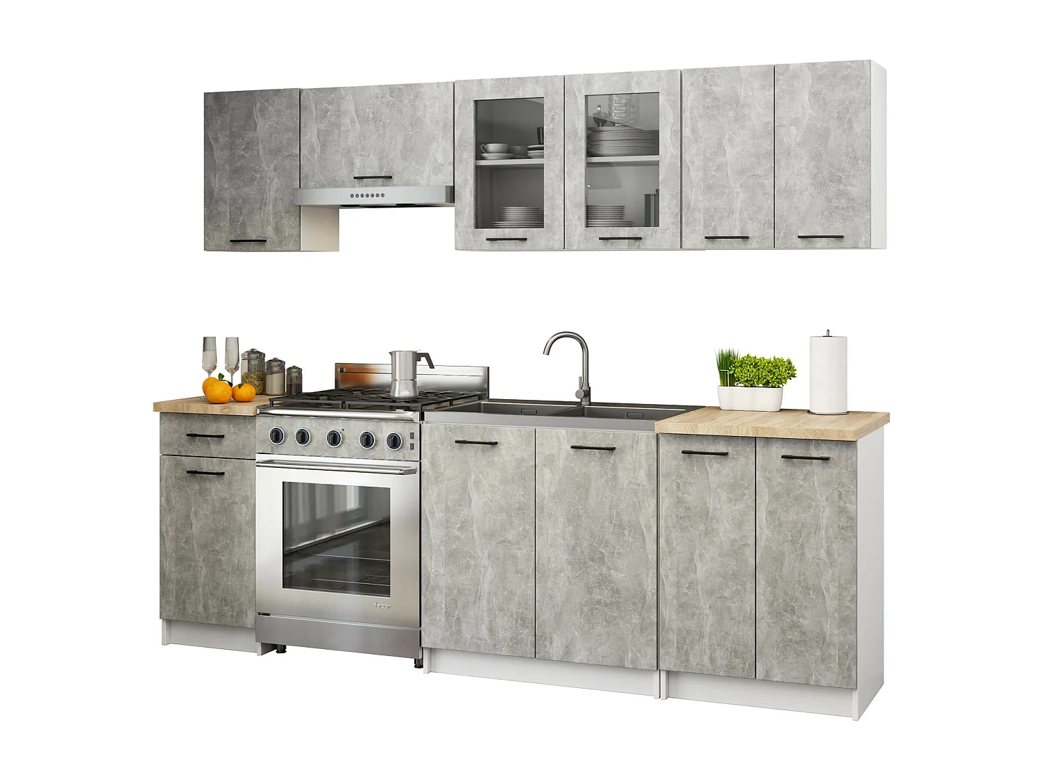 Szafka kuchenna wisząca witryna AKORD OLIWIA W80 Biała 80 cm 2 drzwi kolor Beton mat 2 półki 80x30,5x58 cm