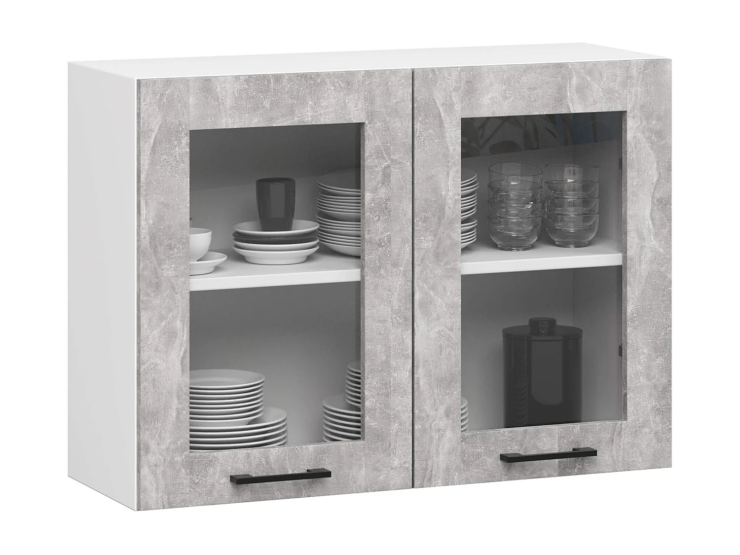 Szafka kuchenna wisząca witryna AKORD OLIWIA W80 Biała 80 cm 2 drzwi kolor Beton mat 2 półki 80x30,5x58 cm