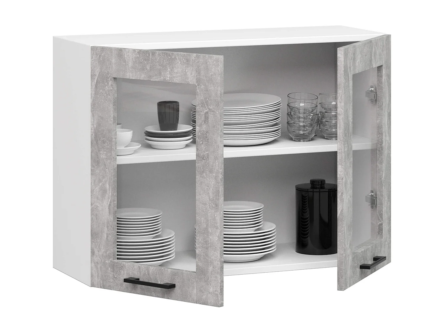 Szafka kuchenna wisząca witryna AKORD OLIWIA W80 Biała 80 cm 2 drzwi kolor Beton mat 2 półki 80x30,5x58 cm