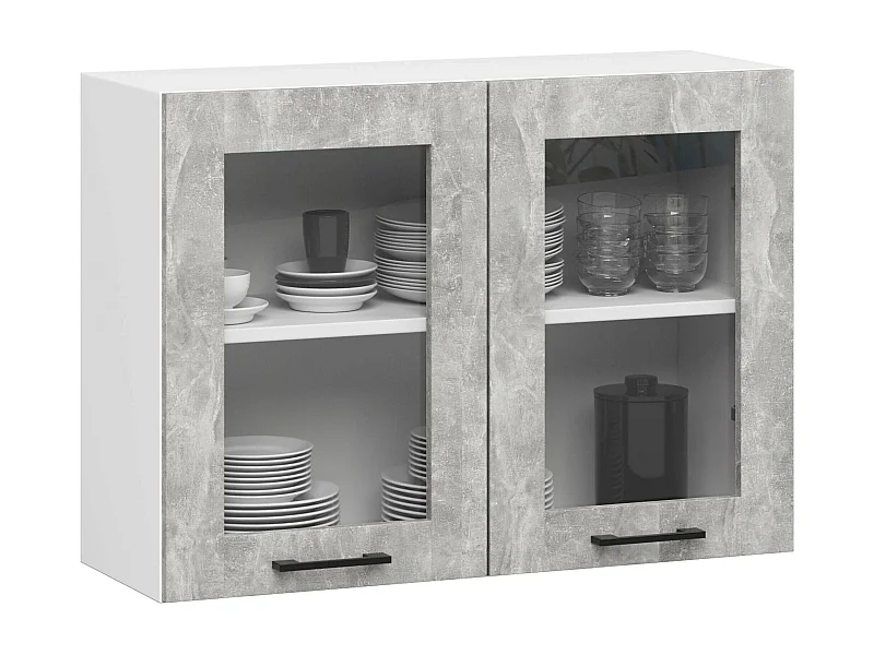 Szafka kuchenna wisząca witryna AKORD OLIWIA W80 Biała 80 cm 2 drzwi kolor Beton mat 2 półki 80x30,5x58 cm